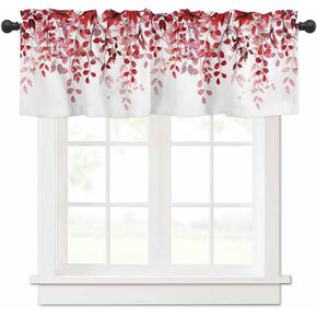 Red Eucalyptus Leaves Curtain Valance for Windows Watercolor Window Treatments 1 Panel Short Curtains for Kitchen Windows Bathroom Bedroom,42 x 12 Inch