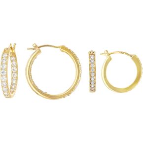 Cubic Zirconia Sterling Silver Hoop Earrings Set of 2 - Stunning Platinum Over Sterling Silver Hoops - Hoop Earring Sets for Women - Faux Diamond Hoops - Summer Jewelry for Women - 12.7MM in Saudi Arabia