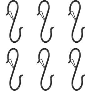 HARFINGTON 6pcs S Hooks 5 Inch S-Shaped Metal Hook Hanger with Safety Buckle for Hanging Plants Clothes Pots and Pans Kitchen Utensil Bags, Black