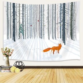 Jawo 71x60 بوصة الشتاء عيد الميلاد نسيج الجدار شنقا الثعلب في الغابة مشهد المفروشات لغرفة النوم غرفة المعيشة النوم جدار ديكور النسيج خلفية in Kuwait