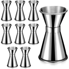 Hoteam 9 Pieces Stainless Steel Jigger for Bartending 1 and 1/2 oz Cocktail Jigger Shot Measuring Cup 15ml and 30ml Japanese Style Double Jigger Bartender Bar Supplies, Round Rim and Thin Waist