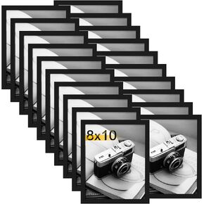 8x10 Picture Frame set of 20, Multi Photo Frames Collage for Wall or Tabletop Display, Horizontal or Vertical Wall Mounting, Black