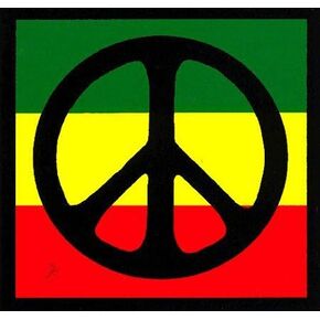 Peace Sign/Symbol - Black over Rasta - Reggae Colors - Peace Bumper Sticker (4" X 4")