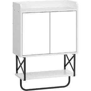 HOOBRO Medicine Wall Cabinet with Mirror, Bathroom Storage Cabinet with Hidden Space and Towel Bar, Double Mirrored Doors, Detachable Shelf, for Bathroom, Living Room, White BW41CW01