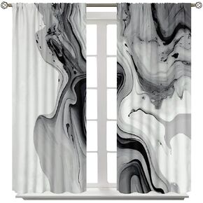 Marble Curtains, Black and White Gray Marble Modern Ink Abstract Texture Art Print Window Treatments Drapes for Bedroom Living Room Home Decor,2-Panel Set & Rod Pocket42x54in