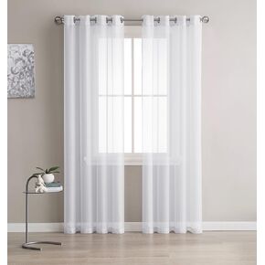 Grommet Semi Sheer Curtains - 2 Pieces - Total Size 108 Inch Wide (54 Inch Each Panel) - 120 Inch Long - Panel Beautiful, Elegant, Natural Light Flow (54" W x 120" L, White)