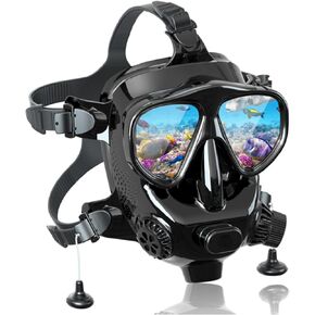MODJUEGO Diving Mask Full Face with Camera Mount for Diving & Snorkeling,Adjustable Scuba Mask 180° Panoramic View for Adults Anti-Fog Anti-Leak Dry Top Set