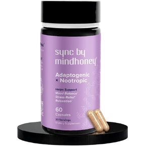 MINDHONEY | SYNC 60 Count, Premium All-in-One Adaptogenic Supplement | Relaxation, Mood Balance, Stress | Magnesium, Ashwagandha, Nootropics, Adaptogens, Minerals & Vitamins