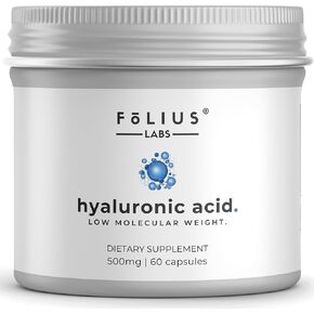 Ultra High Purity Hyaluronic Acid Capsules 500mg - 95% Sodium Hyaluronate - Highly Purified and Bioavailable - Low Molecular Weight - Non-GMO Fermented - 120 Capsules