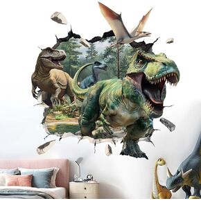 3D Dinosaur Wall Stickers - Tropical Palm Tree Leaf Dino Wall Decals - Nursery Kids Baby Boys Room Daycare Playroom Classroom Wall Decor