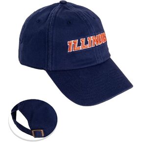 Desert Cactus University of Illinois Baseball Hat Fighting Illini U of I Brimmed Embroirderd Hats Cap Adjustable Cloth Strap Adult (Style F1) Blue