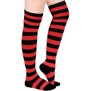 Geyoga Striped Oven Knee Socks Black and White Over Knee Thigh High Socks for Women Girls Ladies Costume Halloween Party Supplies Black and White Striped Tights Plus Size Stretchy Stockings