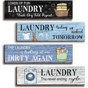 4 قطع ديكور غرفة الغسيل ديكور جداري خشبي، لوحة ريفية لمزرعة الغسيل ديكور جدار الحمام العتيق، قواعد الغسيل ديكور معلق للحمام-21 in Kuwait