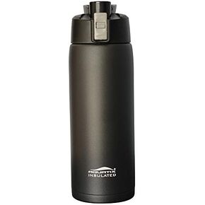 Aquatix (Black, 21 Ounce) Pure Stainless Steel Double Wall Vacuum Insulated Sports Water Bottle with Convenient Flip Top - Keeps Drinks Cold for 24 Hours, Hot for 6 Hours