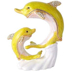QIFU Decorative Hand Painted Two Dolphins Hinged Jewelry Trinket Box Unique Gift Home Decor