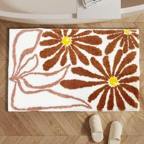 Daisy Plush Bathroom Rugs, Cute Flower Fall Decor Rug for Bathroom Floor and Shower, Thick Soft Absorbent Microfiber Bath Mat, Non Slip Yellow Orange Bath Carpet, Machine Washable