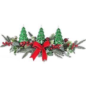 Christmas Table Centerpiece with LED Lights, Christmas Decoration with 3PCS Silver Christmas Tree, Natural Pine Cones, Christmas Balls for Holiday Party, Home, Fireplace