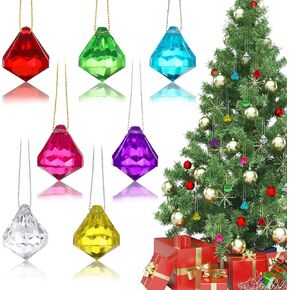 60 Pieces Acrylic Crystal Ball Christmas Tree Ornaments Acrylic Diamond Christmas Tree Ornaments Acrylic Diamond Pendants Beads Ornaments with Silver Thread for Christmas Decorations (Clear Color)