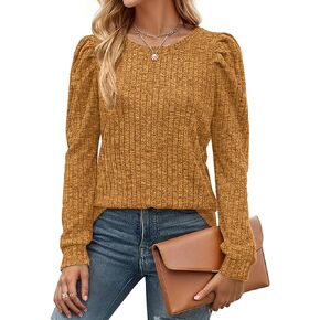 Zeagoo Women's Knit Pullover Sweater Soft Puff Long Sleeve Shirt Tops Lightweight Round Neck Blouse S-XXL