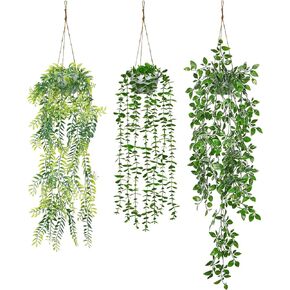 Dremisland Fake Hanging Plants with Pots 2Pack Faux Hanging Basket Plant Macrame Plant Hanger with Fake Vines Faux Hanging Planter for Wall Ceiling Home Bedroom Indoor Decor (Mandala-2PCS) in Kuwait
