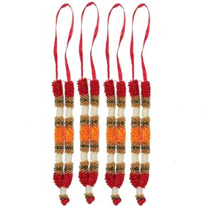 مجموعة Aditri Creation مكونة من 4 زهور صناعية باللون الأحمر والبرتقالي وشريط إكليل هار مالا من أجل Idol-Mala for God، زينة مقالات Pooja Sringar (مقاس 7 بوصات) in Kuwait