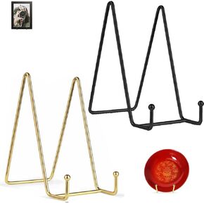 Plate Stands for Display 6PCS - 6 Inch Plate Holder Display Stand + Metal Frame holder stand for Picture, Decorative Plate, Book, Photo Easel Golden Black(6Pack, 2Color).