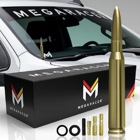 Mega Racer Gold 50 Cal Bullet Style Antenna for Trucks, Cars & SUVs - 5.5 Inch Universal Fit, AM/FM Radio, 6061 Solid Aluminum, Anti-Theft Design, Car Wash Safe, Antenna Replacement, 1 Piece