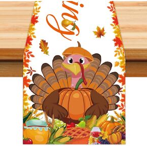 Happy Thanksgiving Turkey Table Runner - 70.86*13.77inches Oxford Table Runner,Seasonal Thanksgiving Table Decoration for Home Party Decor,Pumpkin Maple Turkey-Themed Table Supplies