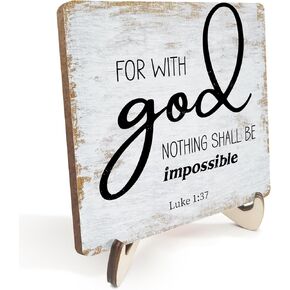 Inspirational Sign Rustic Desk Decor Decorative Christian Gifts Religious Bible Verse Faith Decoration for Home Farmhouse Office Table Shelf Tiered Tray Plaque with Wood Stand in Kuwait