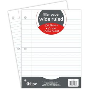 C-Line 3-Hole Punched Filler Paper, 8 x 10-1/2 Inches, Wide Ruled, 100 Sheets