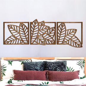 RattanView 3 قطع أوراق النخيل فن جدار كبير فوق أريكة السرير 17.7 بوصة خشبية بوهو مجردة أوراق النخيل الاستوائية ديكور الحائط الحد الأدنى يترك منحوتات الحائط النباتية لغرفة النوم ديكور المنزل in Kuwait