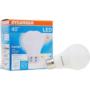 SYLVANIA LED Light Bulb, 40W Equivalent A19, Efficient 6W, Medium Base, Frosted Finish, 450 Lumens, Daylight ,2 Count (Pack of 1)