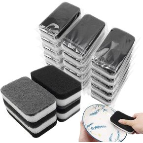 Kitchen Dishwashing Sponge Individually Wrapped Sponges, Bulk Non Scratch Scouring Pad Odor-Free Dish Sponges for Washing Dishes Wipes for Household Cleaning Dishes Travel Apartments (Black- 36 Pack)