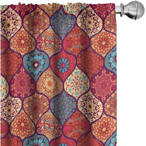 Ambesonne Moroccan Curtains, Oriental Wavy Curvy Pattern with Spring Nature Inspired Retro Style Art Motifs, Window Treatments 2 Panel Set for Living Room Bedroom, Pair of - 28" x 84", Ruby Orange