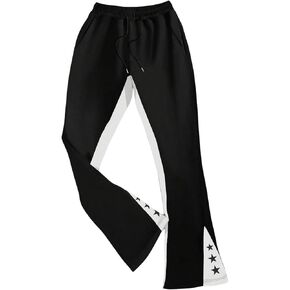 GORGLITTER Men's Star Print Drawstring Waist Sweatpants Color Block Flare Leg Long Pants