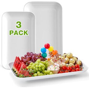 Large Serving Platters and Trays Set of 3 for Party, Wedding Decor, 16/14/12inch Unbreakable Large Serving Platters, White Serving Dishes for Snacks Fruit Cookies Dessert Reusable Tray Food Christmas
