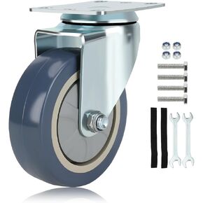 Front 4 inch Quiet Hoverboard Go Kart Attachment Wheel Hoverboard Seat Attachment Rubber Wheel with Metal Mounting Plate Straps Kit for Hover board Go Kart Accessories Parts