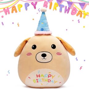 Happy Birthday Labrador Dog Pillow Plush Stuffed Animal Toy,17" Big Size Soft Cute Fat Cuddle Huggable Adorable Plushie Toy,Gift for Kids