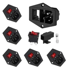 6PCS IEC320 C14 Inlet Power Plug Socket, 250V 10A AC Rocker Switch 3 Pin Socket Plug, Male Power Socket with Fuse Rocker Switch, AC Entry Module Plug with 5A Fuse Switch