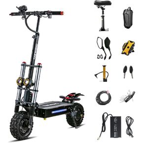 X5 55mph Electric Scooter for Adults with Seat, Kick Scooter with 6000W Dual Motor, Scooters with 60V38AH Lithium Battery & 75 Miles Long Range, 11" Tubeless Off-Road Tires. Black