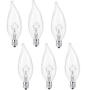 E12 Candle Light Bulbs,60W Candelabra Light Bulbs, E12 B10 Clear Candle Base Bulb with Warm White 2700K, 600 Lumen Dimmable, Flame Shaped Incandescent Chandelier Light Bulbs,Dimmable (6)