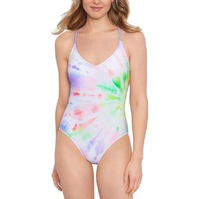 Juniors' Night Lights Lace-Back One-Piece Swimsuit Multi Large