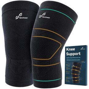 Sportneer Zoned Pressure Knee Brace - Exclusive Textile Technology - Knee Shape Design Light Compression Sleeve - Knee Support for Knee Pain Relief, Hiking, Daily Workout,Knee Sleeve for Men and Women