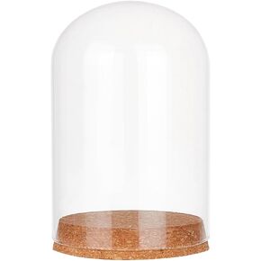 NBEADS Eternal Glass Dome Cloche, 6.4×3.9" Clear Cloche Bell Jar Terrarium Glass Display Dome Cover with Wood Base for Fairy Lights DIY Preserved Flower Gift Decorations Crafts