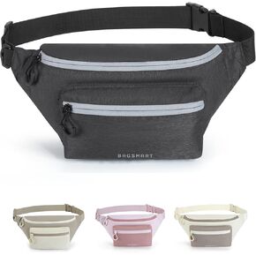 BAGSMART Fanny Packs for Women Men Crossbody Waist Bag with Adjustable Strap Belt Bag for Running Sport Travel Hiking, Black