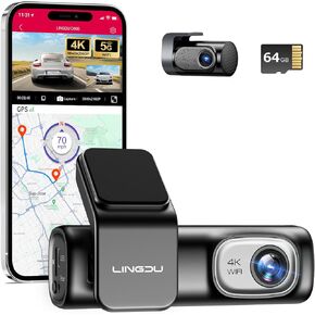 LINGDU D200 2K Dash Cam Front and Rear Built-in GPS WI-FI, 0.96" LCD Screen Car Camera with 64GB SD Card, Night Vision, Voice Control, Parking Monitor, Loop Recording, G-Sensor