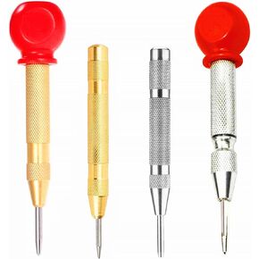 4 Pack Automatic Center Punch,5 inch Brass Spring Loaded Center Hole Punch with Adjustable Tension, Awl Puncher with Cushion Cap,Hand Tool for Metal,Wood,Plastic