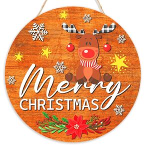 Merry Christmas Sign,Christmas Hanging Wooden Sign,Christmas Round Wall Decor for Home Porch Yard,Christmas New Year Decorations,Christmas Winter Wall Art,Merry Christmas Gift for Friend