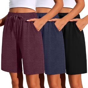 Neer 3 Pack Women's Bermuda Shorts, Jogger Yoga Sweat Walking Short Running Knee Length Sport Drawstring Shorts with Pockets (Black, Army Green, Light Khaki,X-Large)