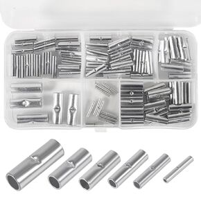 100pcs Non Insulated Butt Connectors Kit Butt Splice Connectors Uninsulated Crimp Wire Connectors 24-8 AWG Uninsulated Butt Connector Wire Butt Connectors